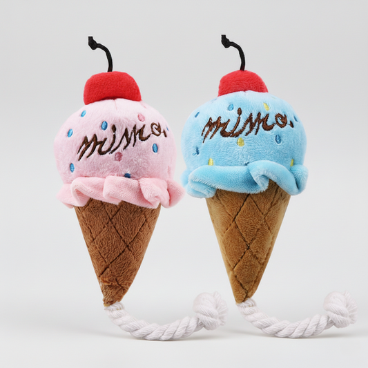 PawLabs™ IceBite Plush & Rope Toy צעצוע גלידה אינטראקטיבי לכלבים – פרווה רכה עם חבל כותנה דנטלי