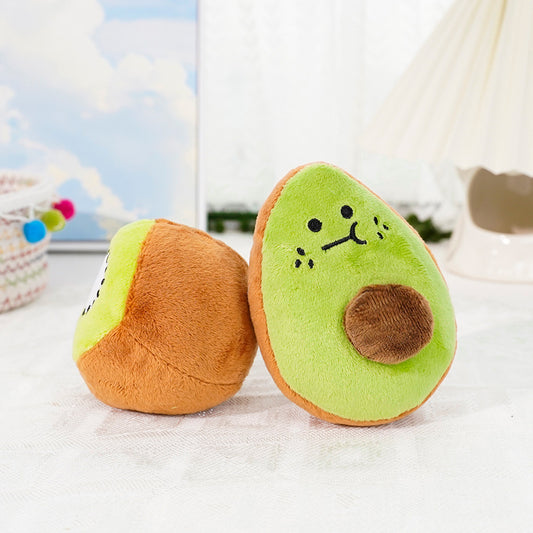 PawLabs™ FruitSqueak Plush Set סט צעצועי פרווה פירותיים קולייים – קיווי ואבוקדו