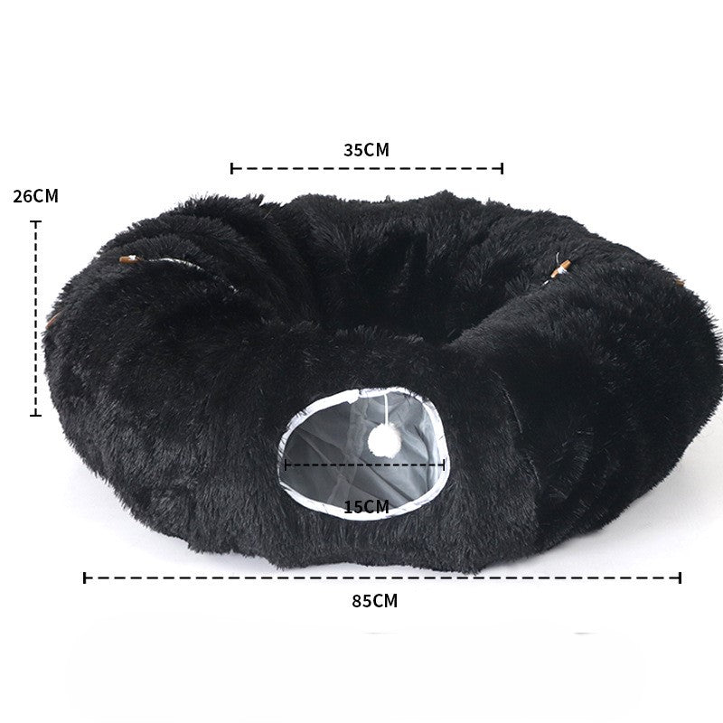 PawLabs™ DonutNest Tunnel Bed מיטת מנהרה מתקפלת 2-ב-1 לחתולים – משחק, מסתור ושינה חמה