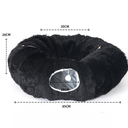 PawLabs™ DonutNest Tunnel Bed מיטת מנהרה מתקפלת 2-ב-1 לחתולים – משחק, מסתור ושינה חמה