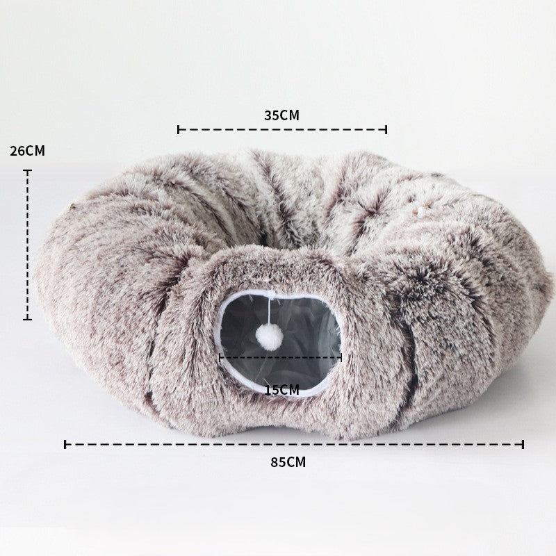 PawLabs™ DonutNest Tunnel Bed מיטת מנהרה מתקפלת 2-ב-1 לחתולים – משחק, מסתור ושינה חמה
