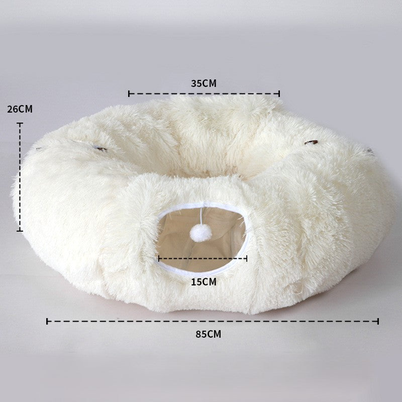 PawLabs™ DonutNest Tunnel Bed מיטת מנהרה מתקפלת 2-ב-1 לחתולים – משחק, מסתור ושינה חמה